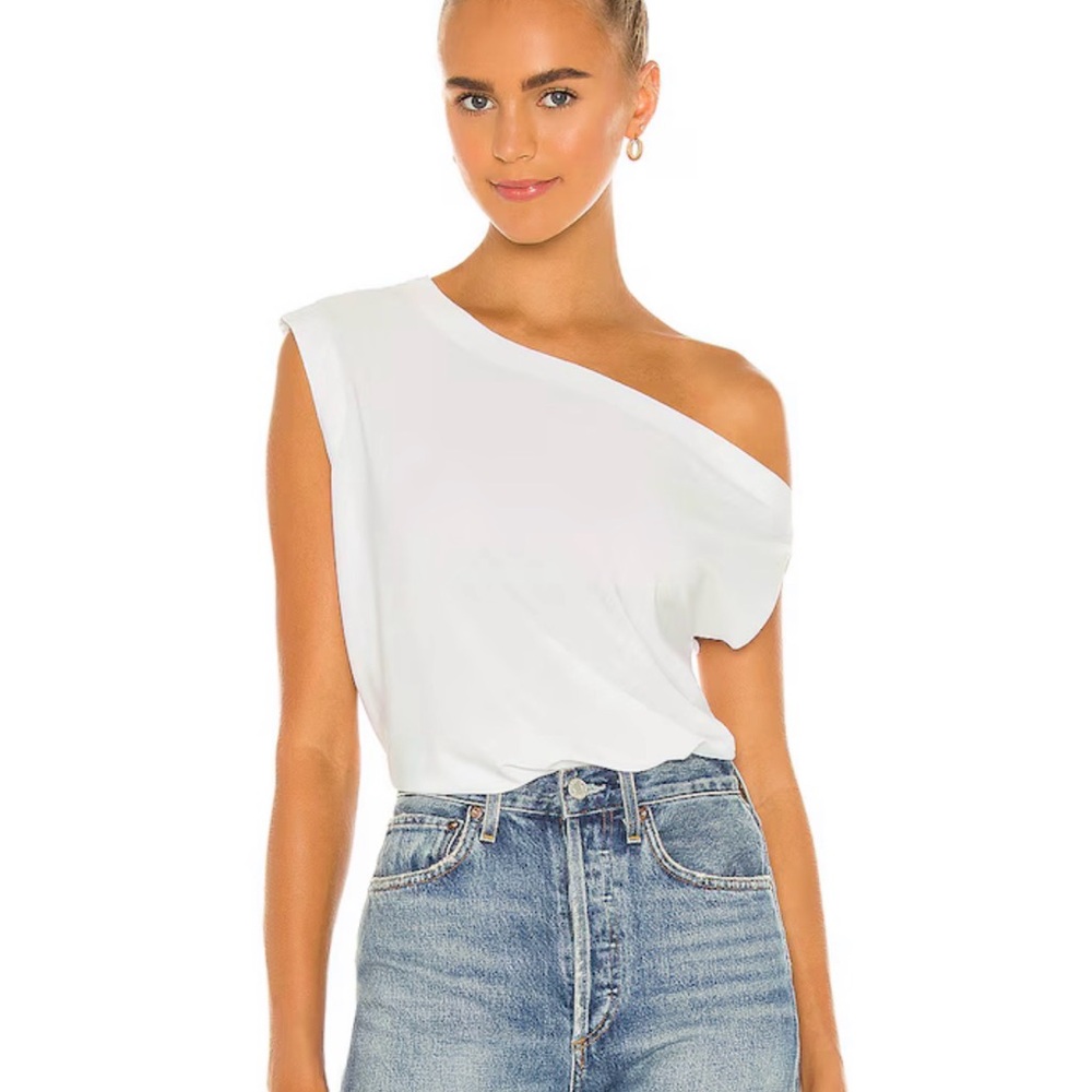 NWT Norma Kamali White One-Shoulder Tee